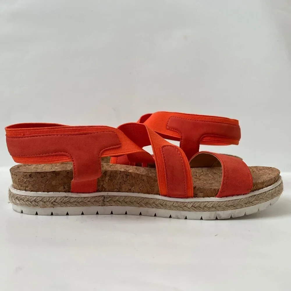 Adrienne Vittadini Size 9M Women Orange Wedge Slip on AV-Pritin Cork Sandals